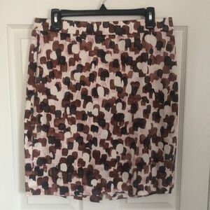 J. CREW Stretch Neapolitan Dot Pink, Brown and White Pencil Skirt Size 8